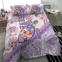Hawaiian and Japanese Culture Together Bedding Set Tropical Honu with Japanese Elements Purple Color LT03 - Polynesian Pride