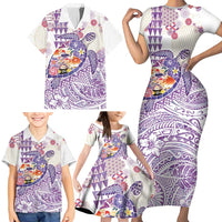 Hawaiian and Japanese Culture Together Family Matching Short Sleeve Bodycon Dress and Hawaiian Shirt Tropical Honu with Japanese Elements Purple Color LT03 - Polynesian Pride
