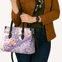 Hawaiian and Japanese Culture Together Leather Bag Tropical Honu with Japanese Elements Purple Color