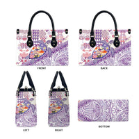 Hawaiian and Japanese Culture Together Leather Bag Tropical Honu with Japanese Elements Purple Color