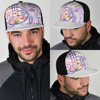Hawaiian and Japanese Culture Together Mesh Trucker Cap Tropical Honu with Japanese Elements Purple Color