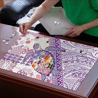 Hawaiian and Japanese Culture Together Puzzle Tropical Honu with Japanese Elements Purple Color
