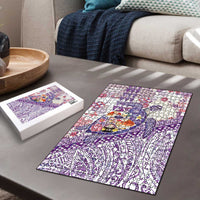 Hawaiian and Japanese Culture Together Puzzle Tropical Honu with Japanese Elements Purple Color