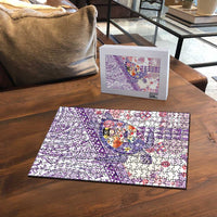 Hawaiian and Japanese Culture Together Puzzle Tropical Honu with Japanese Elements Purple Color