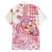 Hawaiian and Japanese Culture Together Family Matching Mermaid Dress and Hawaiian Shirt Tropical Honu with Japanese Elements Pink Color LT03 - Polynesian Pride