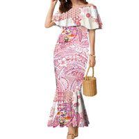 Hawaiian and Japanese Culture Together Family Matching Mermaid Dress and Hawaiian Shirt Tropical Honu with Japanese Elements Pink Color LT03 Mom's Dress Pink - Polynesian Pride