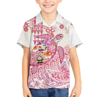 Hawaiian and Japanese Culture Together Family Matching Mermaid Dress and Hawaiian Shirt Tropical Honu with Japanese Elements Pink Color LT03 Son's Shirt Pink - Polynesian Pride