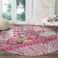 Hawaiian and Japanese Culture Together Round Carpet Tropical Honu with Japanese Elements Pink Color