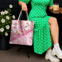 Hawaiian and Japanese Culture Together Tote Bag Tropical Honu with Japanese Elements Pink Color
