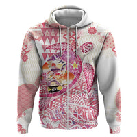 Hawaiian and Japanese Culture Together Zip Hoodie Tropical Honu with Japanese Elements Pink Color