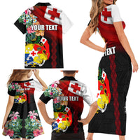 Personalised Tonga Emancipation Day Family Matching Short Sleeve Bodycon Dress and Hawaiian Shirt Flag Map and Hibiscus Flower Ngatu Pattern LT03 - Polynesian Pride