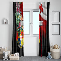 Personalised Tonga Emancipation Day Window Curtain Flag Map and Hibiscus Flower Ngatu Pattern