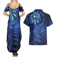 New Zealand Matariki Couples Matching Summer Maxi Dress and Hawaiian Shirt Maori Pattern and Silver Fern LT03 - Polynesian Pride