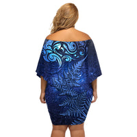 New Zealand Matariki Off Shoulder Short Dress Maori Pattern and Silver Fern LT03 - Polynesian Pride