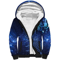 New Zealand Matariki Sherpa Hoodie Maori Pattern and Silver Fern LT03 Unisex Blue - Polynesian Pride