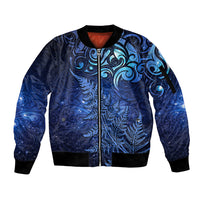 New Zealand Matariki Sleeve Zip Bomber Jacket Maori Pattern and Silver Fern