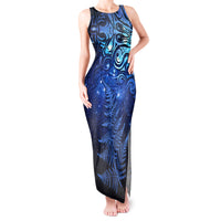New Zealand Matariki Tank Maxi Dress Maori Pattern and Silver Fern LT03 Women Blue - Polynesian Pride
