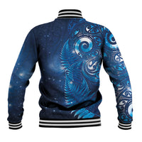 Aotearoa New Zealand New Year Baseball Jacket Tribal Koru Tattoo Blue Galaxy Maori Silver Fern