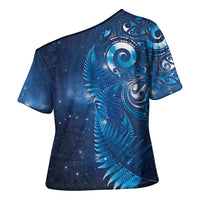 Aotearoa New Zealand New Year Cross Shoulder Shirt Tribal Koru Tattoo Blue Galaxy Maori Silver Fern