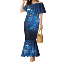 Aotearoa New Zealand New Year Family Matching Mermaid Dress and Hawaiian Shirt Tribal Koru Tattoo Blue Galaxy Maori Silver Fern