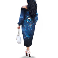 Aotearoa New Zealand New Year Family Matching Off The Shoulder Long Sleeve Dress and Hawaiian Shirt Tribal Koru Tattoo Blue Galaxy Maori Silver Fern