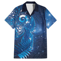 Aotearoa New Zealand New Year Family Matching Tank Maxi Dress and Hawaiian Shirt Tribal Koru Tattoo Blue Galaxy Maori Silver Fern LT03 Dad's Shirt - Short Sleeve Blue - Polynesian Pride