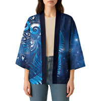 Aotearoa New Zealand New Year Kimono Tribal Koru Tattoo Blue Galaxy Maori Silver Fern