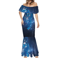 Aotearoa New Zealand New Year Mermaid Dress Tribal Koru Tattoo Blue Galaxy Maori Silver Fern