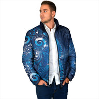 Aotearoa New Zealand New Year Padded Jacket Tribal Koru Tattoo Blue Galaxy Maori Silver Fern
