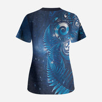 Aotearoa New Zealand New Year Scrub Top Tribal Koru Tattoo Blue Galaxy Maori Silver Fern