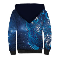 Aotearoa New Zealand New Year Sherpa Hoodie Tribal Koru Tattoo Blue Galaxy Maori Silver Fern