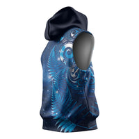 Aotearoa New Zealand New Year Sleeveless Hoodie Tribal Koru Tattoo Blue Galaxy Maori Silver Fern