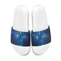 Aotearoa New Zealand New Year Slide Sandals Tribal Koru Tattoo Blue Galaxy Maori Silver Fern