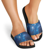 Aotearoa New Zealand New Year Slide Sandals Tribal Koru Tattoo Blue Galaxy Maori Silver Fern