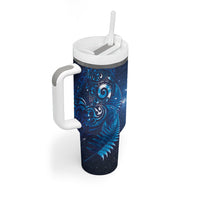 Aotearoa New Zealand New Year Tumbler With Handle Tribal Koru Tattoo Blue Galaxy Maori Silver Fern