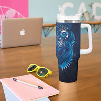 Aotearoa New Zealand New Year Tumbler With Handle Tribal Koru Tattoo Blue Galaxy Maori Silver Fern