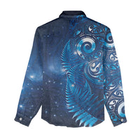 Aotearoa New Zealand New Year Women Casual Shirt Tribal Koru Tattoo Blue Galaxy Maori Silver Fern