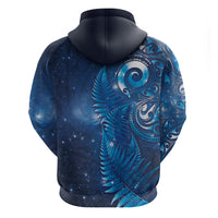 Aotearoa New Zealand New Year Zip Hoodie Tribal Koru Tattoo Blue Galaxy Maori Silver Fern