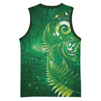 Aotearoa New Zealand New Year Basketball Jersey Tribal Koru Tattoo Green Galaxy Maori Silver Fern