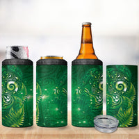 Aotearoa New Zealand New Year 4 in 1 Can Cooler Tumbler Tribal Koru Tattoo Green Galaxy Maori Silver Fern
