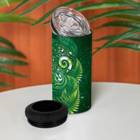 Aotearoa New Zealand New Year 4 in 1 Can Cooler Tumbler Tribal Koru Tattoo Green Galaxy Maori Silver Fern