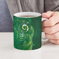 Aotearoa New Zealand New Year Ceramic Mug Tribal Koru Tattoo Green Galaxy Maori Silver Fern