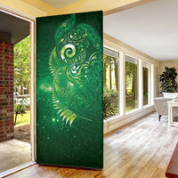 Aotearoa New Zealand New Year Door Cover Tribal Koru Tattoo Green Galaxy Maori Silver Fern