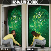 Aotearoa New Zealand New Year Door Cover Tribal Koru Tattoo Green Galaxy Maori Silver Fern