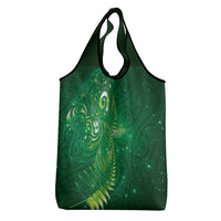 Aotearoa New Zealand New Year Grocery Bag Tribal Koru Tattoo Green Galaxy Maori Silver Fern