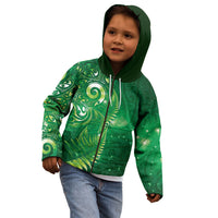 Aotearoa New Zealand New Year Kid Hoodie Tribal Koru Tattoo Green Galaxy Maori Silver Fern