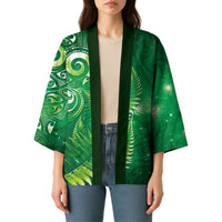 Aotearoa New Zealand New Year Kimono Tribal Koru Tattoo Green Galaxy Maori Silver Fern