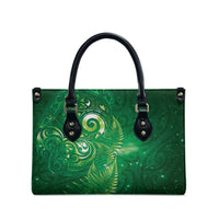 Aotearoa New Zealand New Year Leather Bag Tribal Koru Tattoo Green Galaxy Maori Silver Fern