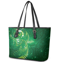 Aotearoa New Zealand New Year Leather Tote Bag Tribal Koru Tattoo Green Galaxy Maori Silver Fern LT03 - Polynesian Pride