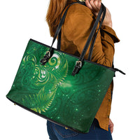 Aotearoa New Zealand New Year Leather Tote Bag Tribal Koru Tattoo Green Galaxy Maori Silver Fern LT03 - Polynesian Pride